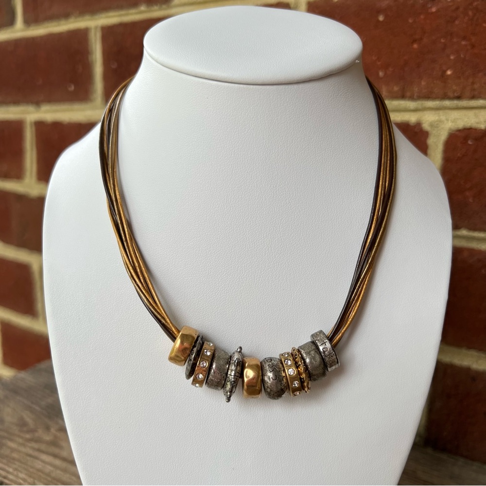 Chico’s Gold and Silver Metal Beaded Multi-strand Necklace